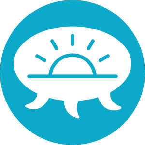 Een icoon met een tekstballonnetje met meerdere uiteindes, dus een gesprek tussen meerdere mensen