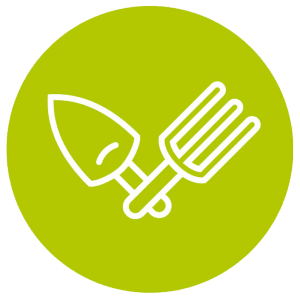 Kleurrijke tuinwerk gereedschap icon, tuinieren en groen onderhoud symbolen.