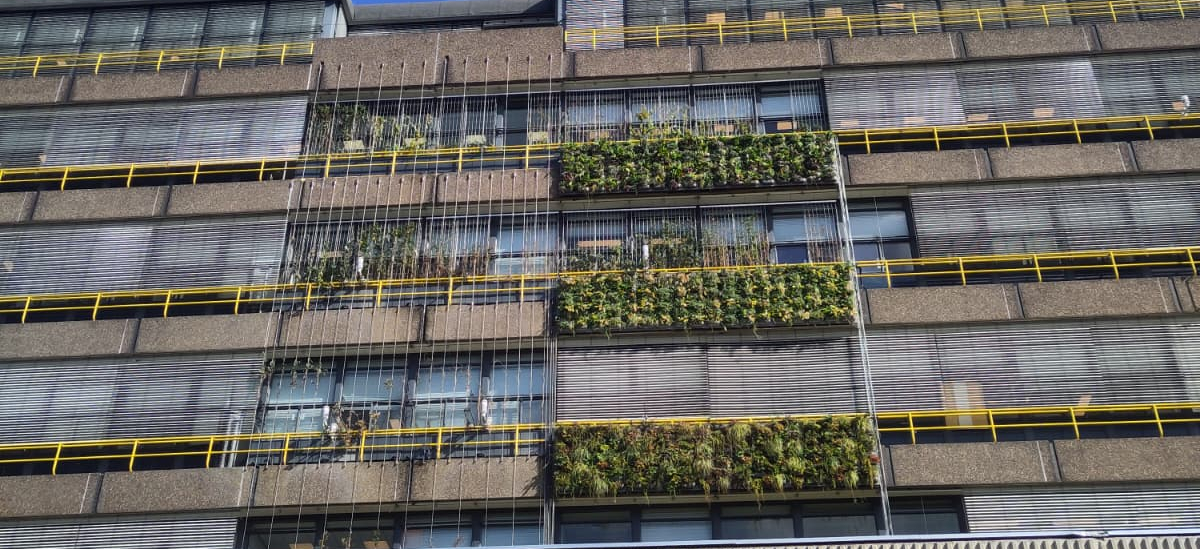 Innovatie Onderzoeksgevel verschillende groensystemen als zonwering