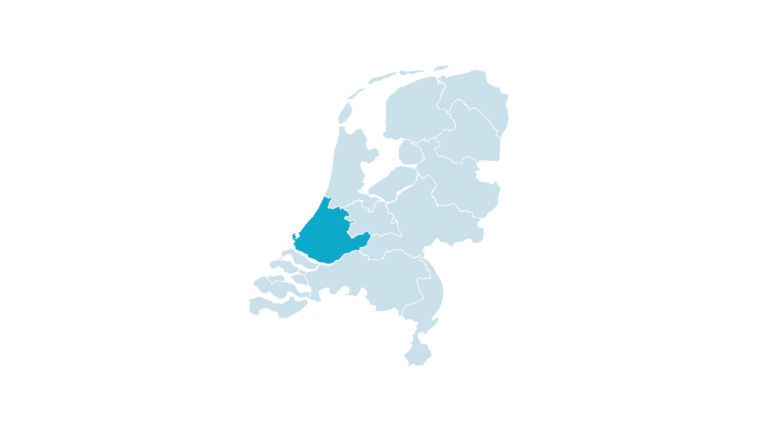 Een kaart van Nederland, met provincie Zuid-Holland uitgelicht