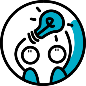 Icoon van twee poppetjes met een lampje erboven