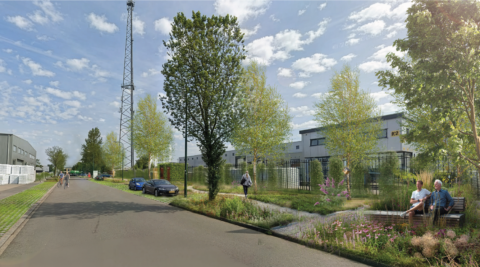 Moderne woonwijk met groene parken en wandelpaden in Ambassadeursterrein Nijverkamp Ambacht.